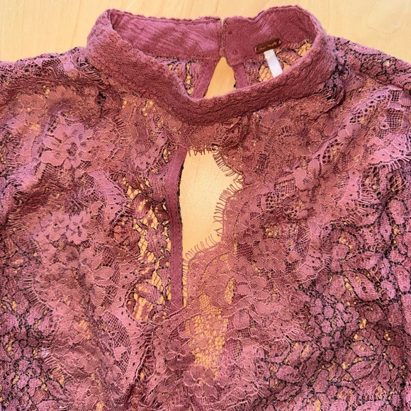 Free People Lace Blouse in Deep Rose - Picture 3 of 3